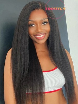 Yoowigs Kinky Straight Virgin Human Hair HD Full Lace Wig Pre Plucked Natural Color RY183