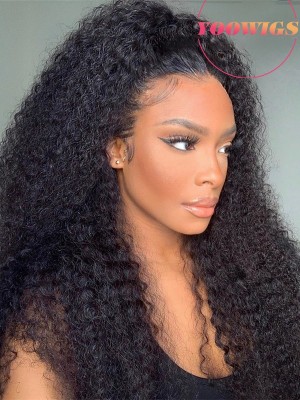 YOOWIGS Royal Film HD Lace Natural Black Afro Kinky Curly Peruvian Virgin Remy Human Hair Full Lace Wigs With Bleach Knots Baby Hair Free Shipping LJ020