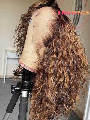 YOOWIGS Royal Film HD Lace 18 Inch Curly Full Lace Wigs With Baby Hair 180% Density Remy Short Curly Wigs Pre Plucked Human Hair Bleached Knots LJ032