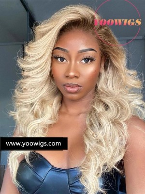 YOOWIGS Royal Film HD Lace 13x4 lace front wigs ombre blonde silky straight human hair wigs bleached knots and baby hair LJ046
