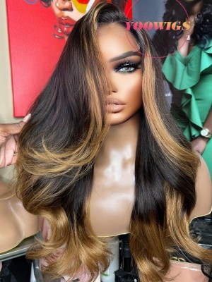 YOOWIGS Royal Film HD Lace 13x6 Lace Front Human Hair Wigs Ombre Highlight Color Pre Plucked Brazilian Virgin Hair Wig VIP9