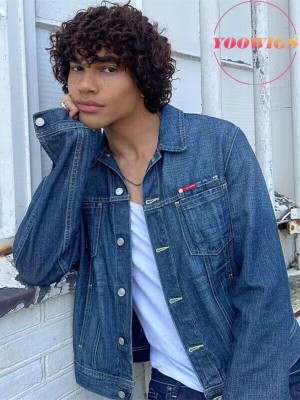 YOOWIGS Men Wig Human Hair 5x5 HD Lace Wig With Bangs Natural Color Pre Plucked Glueless RY110