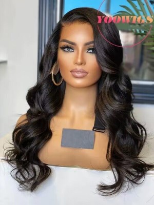 YOOWIGS 100% Virgin Human Hair Body Wave HD Transparent 5x5 Lace Wig Pre Plucked Bleached Knots RY08