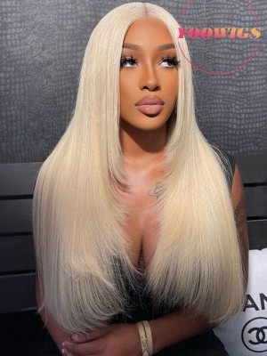 YOOWIGS 13x6 Deep Parting Blonde Layered Hair Wig Straight Natural 613 Blonde Lace Front Wig With Layers Human Hair RY246