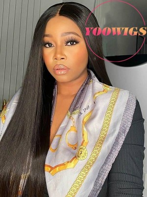 YOOWIGS Royal Film HD Lace 130% Density Human Hair Full Lace Wigs Pre Plucked Natural Hairline with Baby Hair Straight Brazilian Remy Hair Wigs Bleached Knots ZY007