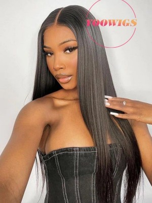 YOOWIGS Best Deal Natural Black Silky Straight Human Hair 8x6 Glueless 007 Lace Wig Bleached Knots BLS22