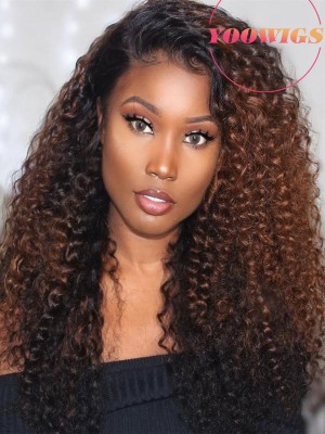 YOOWIGS Royal Film HD Lace Ombre Curly 360 Lace Frontal Human Hair  Wigs Bleached Knots with Baby Hair VIP6