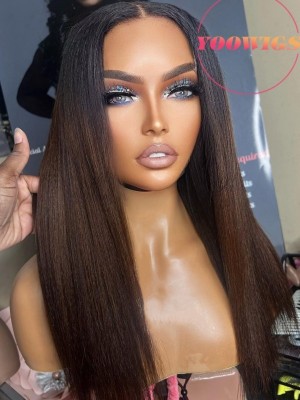 Yoowigs Ombre Brown Color HD Full Lace Wig Yaki Straight Human Hair Bleached Knots RY157