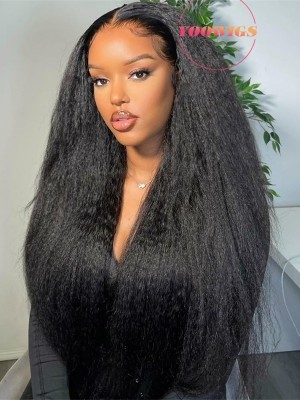 YOOWIGS HD film lace magic HD lace frontal human hair wigs kinky straight middle part  single knots YLC10