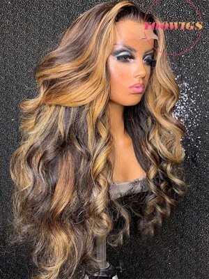 YOOWIGS Best Hair Style Deep Parting HD Lace Front Wigs Ombre Brown and Blonde 100% Grade 12A Human Hair Wigs Preplucked Natural Hairline  YLC2