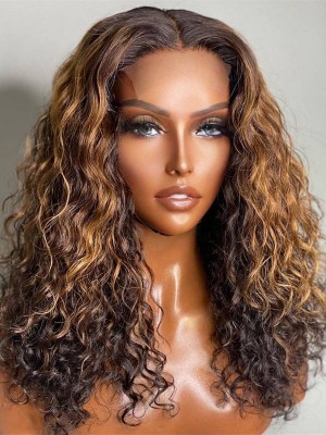 YOOWIGS Clearance Sale 78% Off Swiss Lace 4x4 Lace Front Human Hair Wig Deep Curly Highlight Color Wigs With Pre Plucked Natural Hairline BLS18
