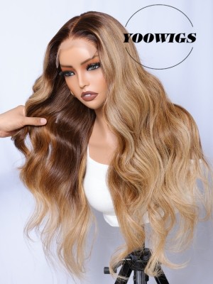 YOOWIGS Balayage HD Lace Wigs Body Wave Blonde Highlight Brown Human Hair Wig YNY024