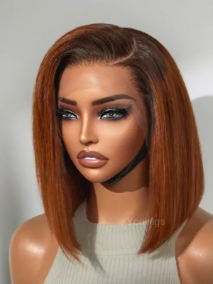 YOOWIGS Bob Straight HD Lace Wig Ombre Brown Color Natural Hairline Human Hair Wigs YNY004