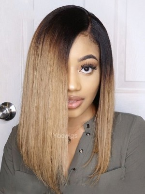 YOOWIGS Bob Straight Wig Blonde Ombre Color Natural Hairline Human Hair Wigs YNY006US (US Stock – No Tariffs)