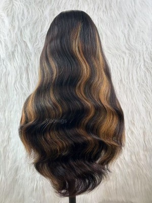 YOOWIGS Body Wave HD Lace Wig Black Highlights with Blonde Color Natural Hairline Human Hair Wigs YNY016