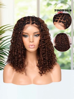 YOOWIGS Boho Braided Curl Wig Medium Brown Ombre Most-Fit 5x5 HD Lace Closure Protective Style Glueless Wig for Women BRAID08