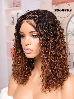 YOOWIGS Boho Braided Curl Wig Ombre Brown Most-Fit 5x5 HD Lace Closure Protective Style Glueless Wig for Women BRAID06