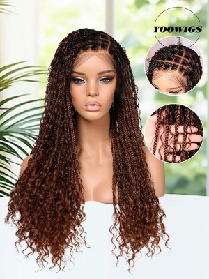 YOOWIGS Boho Knotless Braid Wig HD Full Lace Color #30 Lightweight Goddess Look with Human Hair Curls BRAID02