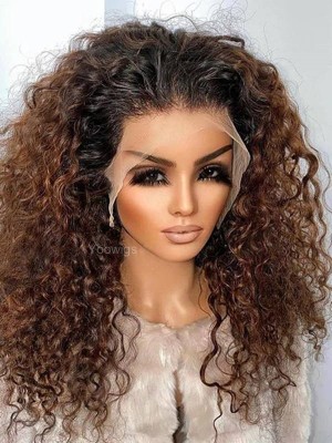YOOWIGS Curly 13x6 HD Lace Front Wig Ombre Brown Color Natural Hairline Human Hair Wigs YNY005US (US Stock – No Tariffs)