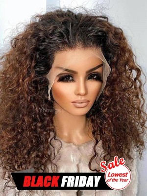 YOOWIGS Curly 13x6 HD Lace Front Wig Ombre Brown Color Natural Hairline Human Hair Wigs YNY005US (US Stock – No Tariffs)