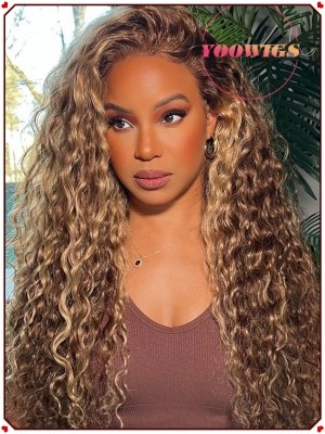 Yoowigs Deep Curly Ombre Highlights Human Hair 13x6 HD Full Lace Frontal Wig Single Knots RY185