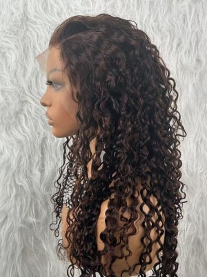 YOOWIGS HD Lace Wig Brown Color #4 Natural Hairline Curly Human Hair Wigs YNY018