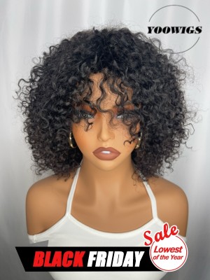 YOOWIGS Kinky Curly Human Hair Wig With Bangs Full Machine Made None Lace Wig Curly Hairstyles MC002