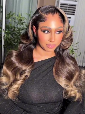 Yoowigs Lagos Hairline Balayage Color Widows Peak M Shaped Hairline Loose Wave HD Lace Glueless Human Hair Wigs LAG006
