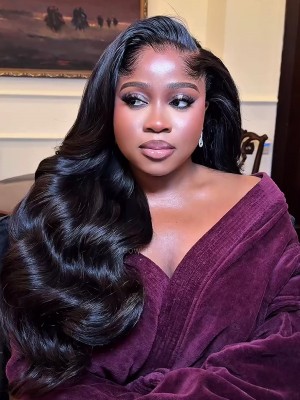 Yoowigs Lagos Hairline Black Super Wave Widows Peak M Shaped Hairline HD Lace Glueless Human Hair Wigs LAG004