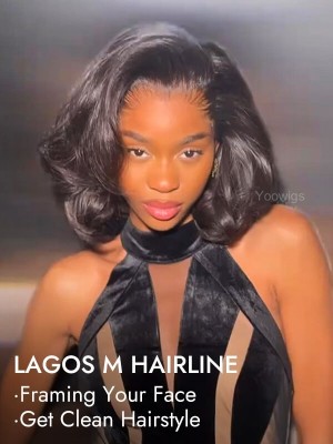 Yoowigs Lagos Hairline Natural Black Widows Peak M Shaped Hairline Bob Wavy HD Lace Glueless Human Hair Wigs LAG008