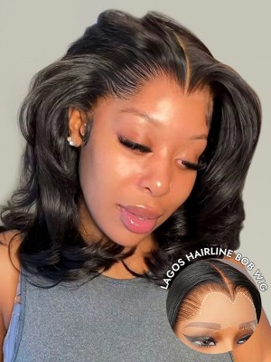 Yoowigs Lagos Hairline Natural Black Widows Peak M Shaped Hairline Bob Wavy HD Lace Glueless Human Hair Wigs LAG008