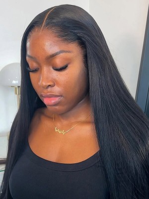 Yoowigs Lagos Hairline Natural Black Widows Peak M Shaped Hairline Straight  HD Lace Glueless Human Hair Wigs LAG005
