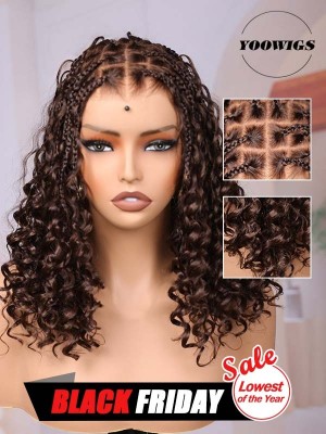 YOOWIGS Most-Fit Cap HD Full Lace Braided Wig with Human Hair Curls Brown Color Salon Stylist New Design BRAID10