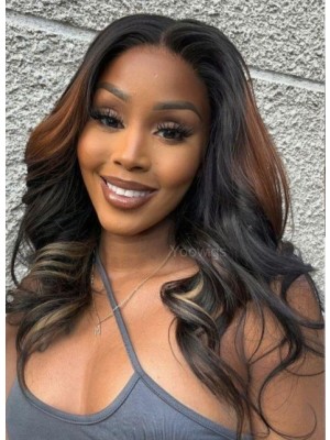 YOOWIGS Natural Wavy HD Lace Wig Balayage Natural Hairline Human Hair Wigs Bleached Knots YNY008