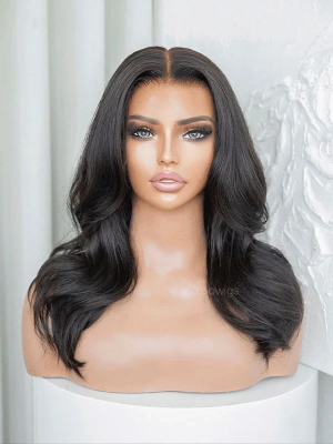 YOOWIGS Natural Wavy HD Lace Wig Black Natural Hairline Human Hair Wigs Bleached Knots YNY002