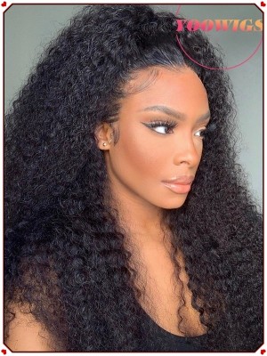 YOOWIGS  HD Lace Natural Black Afro Kinky Curly  Human Hair Full Lace Wigs With Bleach Knots  LJ020