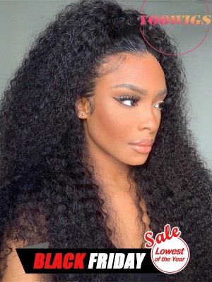 YOOWIGS  HD Lace Natural Black Afro Kinky Curly  Human Hair Full Lace Wigs With Bleach Knots  LJ020