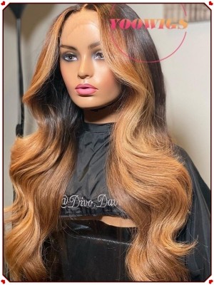 YOOWIGS Royal Film HD Lace Ombre Ash Blonde Human Hair Wigs Deep Wave Pre Plucked Natural Hairline Free Shipping LJ058