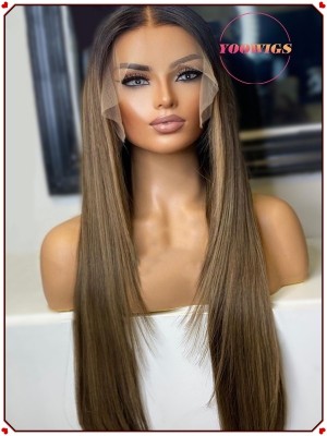 YOOWIGS Silky Straight HD Full Lace Wig Bleached Knots Human Hair Wigs RY014
