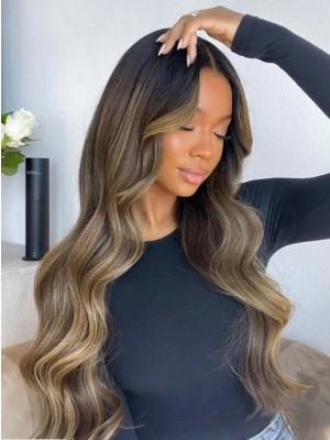 YOOWIGS Wavy HD Lace Wig Brown Ombre Color Natural Hairline Human Hair Wigs YNY021