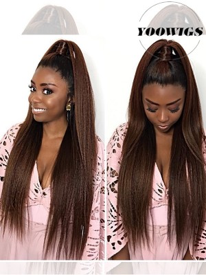 YOOWIGS Royal Film HD Lace Yaki Straight 360 Lace Frontal Wigs Ombre Color Brazilian Remy Hair Wig Pre Plucked Hairline RY057