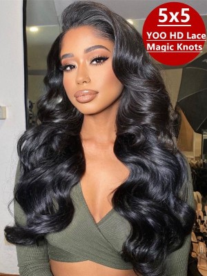 YOOWIGS Natural Black Human Hair Wigs 5x5 HD Lace Closure Wigs Body Wave 20inch Heavy Density Lace Frontal Wigs Best Natural Hair Store YLC4