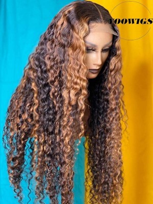 YOOWIGS Royal Film HD Lace Highlight Color Pre Plucked Natural Hairline with Bleached Knots 360 Lace Frontal Virgin Human Hair Wigs RY070