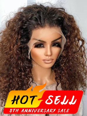 YOOWIGS Curly 13x6 HD Lace Front Wig Ombre Brown Color Natural Hairline Human Hair Wigs YNY005US (US Stock – No Tariffs)