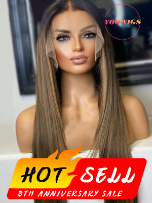 YOOWIGS Silky Straight HD Full Lace Wig Bleached Knots Human Hair Wigs RY014