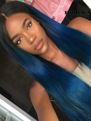 YOOWIGS Royal Film HD Lace Ombre Blue 13x4 Lace Front Human Hair Wigs Pre Plucked Remy Brazilian Virgin Hair Wig Free Shipping LJ049