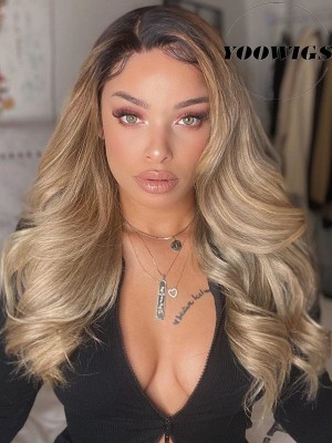 YOOWIGS New Fashion Ombre Ash Blonde Brazilian Human Hair Wigs Lace Frontal Wigs with Pre Plucked Bleach Knots LJ060