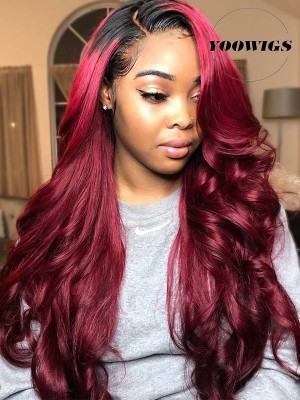 Yoowigs Royal Film Hd Lace 180 Density Ombre Burgundy 13x6 5