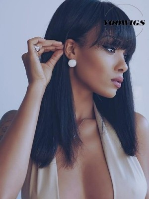 YOOWIGS Royal Film HD Lace 180% Density 360 Lace Front Wig Straight Brazilian Human Hair Wig Lace Frontal Pre Plucked with Bangs ZY001
