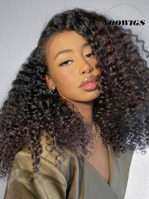 YOOWIGS Royal Film HD Lace 360 Lace Frontal Wig Pre Plucked with Baby Hair Brazilian Remy Deep Curly Human Hair Wigs For Women Natural Black ZY019